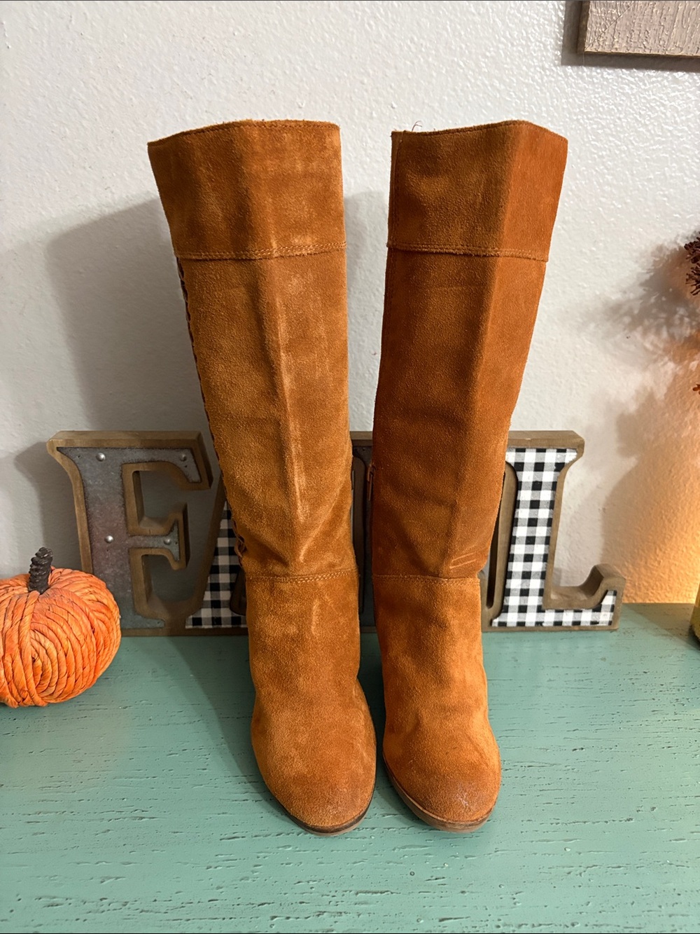 Lucky Brand Tall Suede Over-the-Knee Boots in Rust Orange